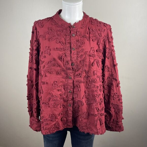 Anthropologie Pilcro Medium  Red Whitney Chenille Textured Floral Button Up - Picture 3 of 12